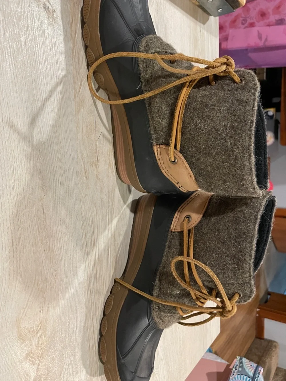 Sperry Brown Wool-Look Duck Boots with Tan Laces
